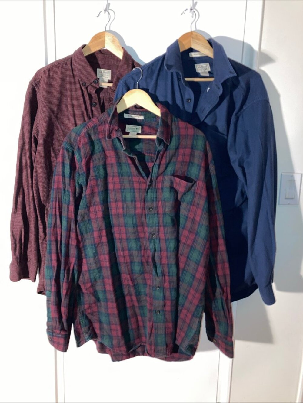 LOT OF 3 - LL Bean Wicked Good Flannels - Tall - Blue Red Plaid Houndstooth EUC